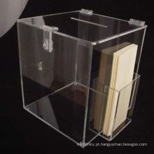 Caixa de cédula de acrílico feita sob medida com suporte de balcão lateral
